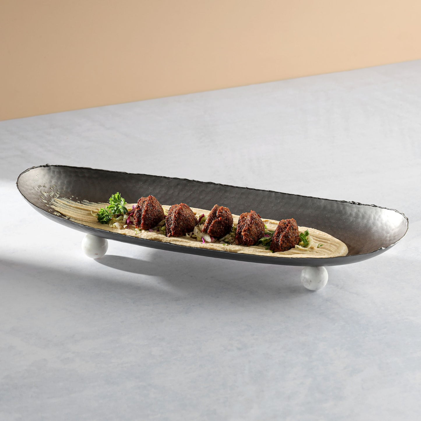 Wiallen Hammered Gunmetal Footed Oval Platter - Wiallen Official Collection