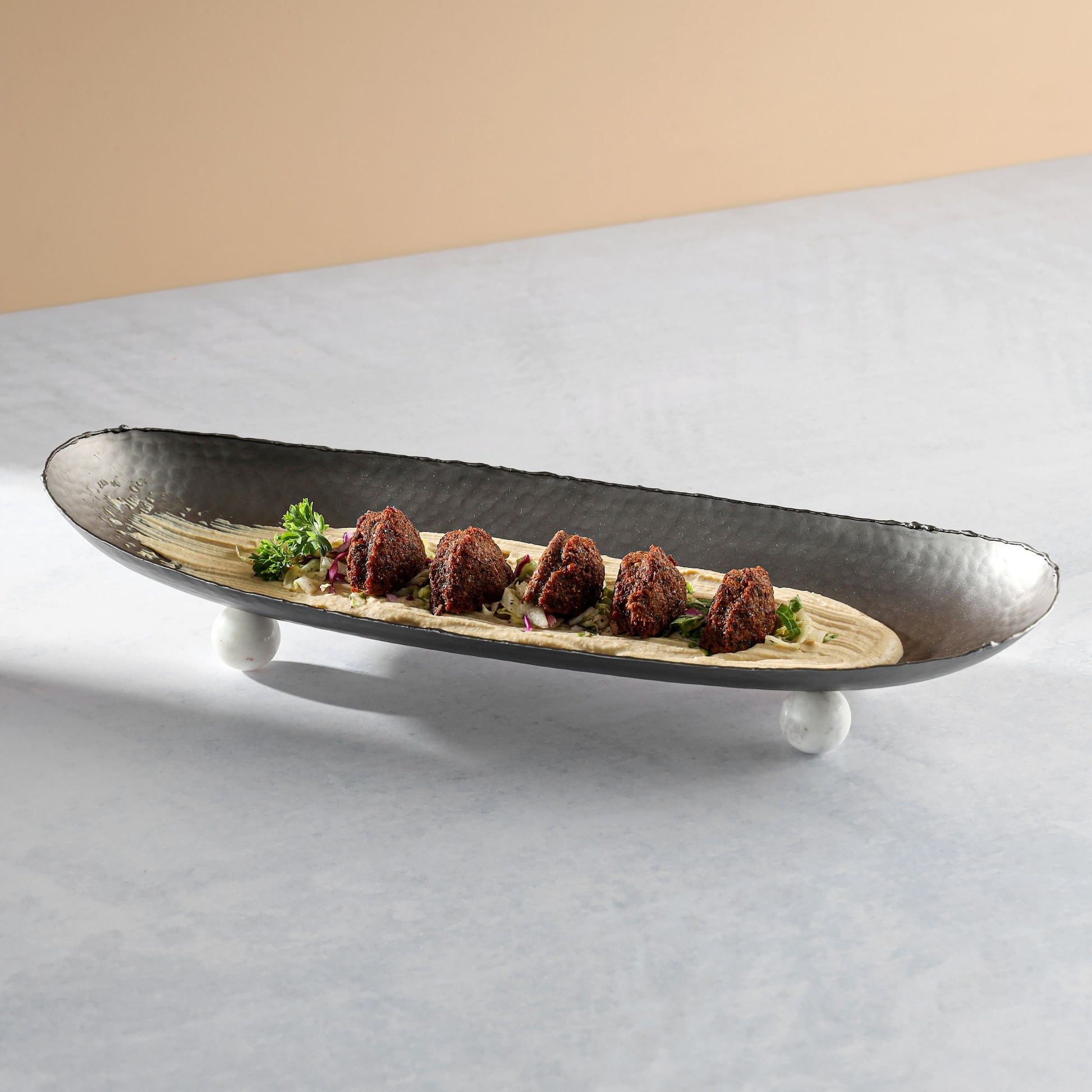 Wiallen Hammered Gunmetal Footed Oval Platter - Wiallen Official Collection